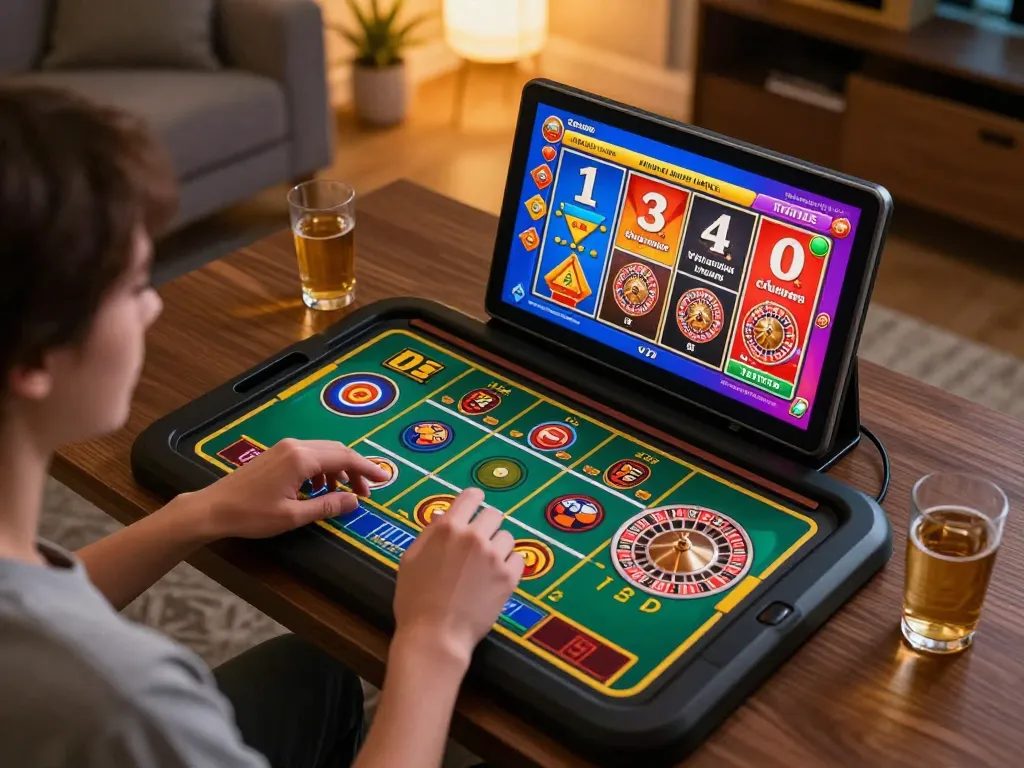 open88 user playing exciting online casino games on tablet at home with vibrant interface.