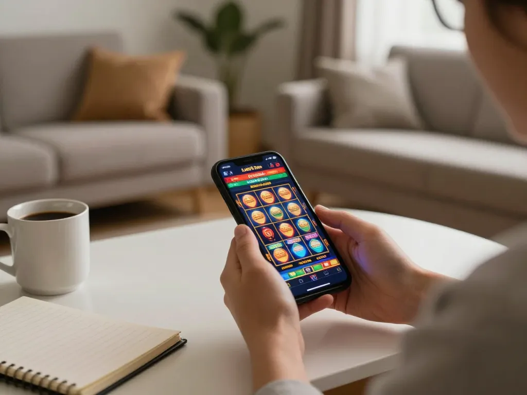 Experience thrills on luck8 with a cozy online casino session displayed on a smartphone.