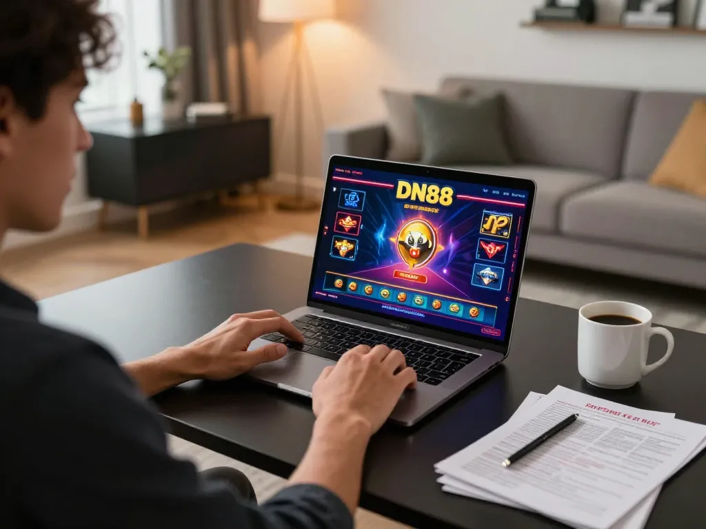 Engaging gameplay on DN88 online casino platform within an inviting home gaming setup