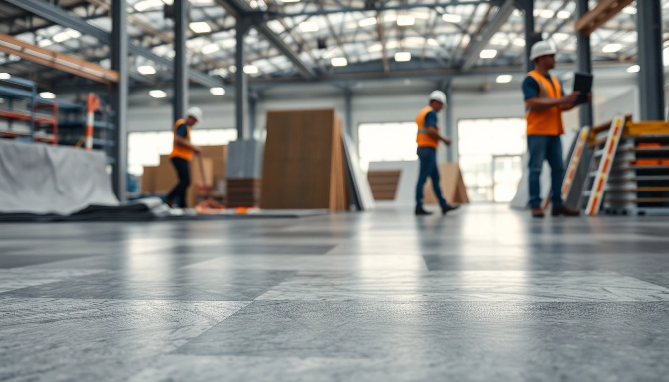 Showcasing surfacing solutions in a modern industrial setting with workers highlighting quality.
