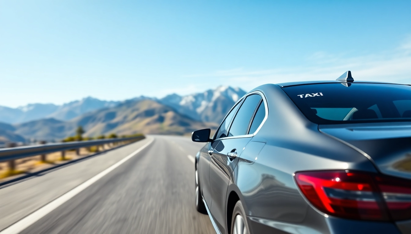 Visualize long distance taxi transfers with a modern taxi on a scenic journey.