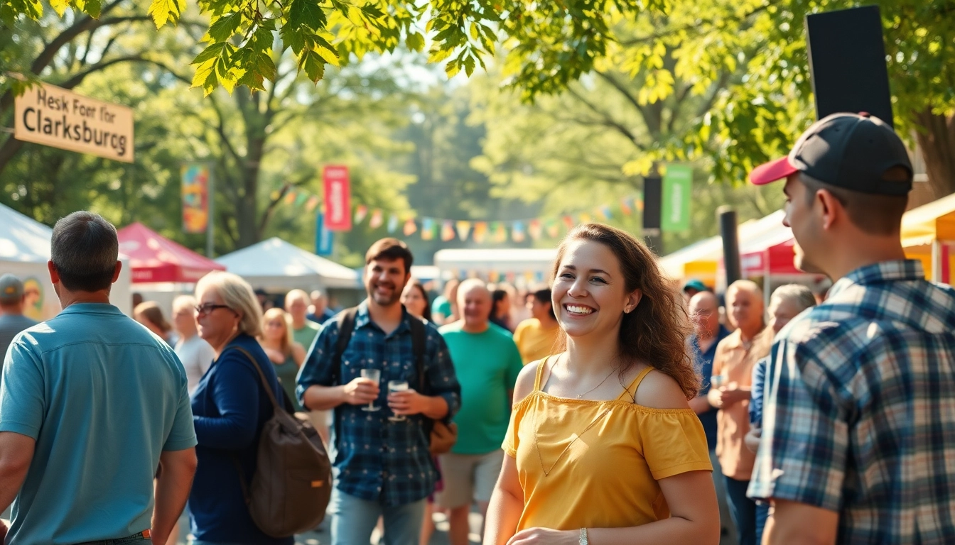 People enjoy diverse Clarksburg events in a lively outdoor park setting.