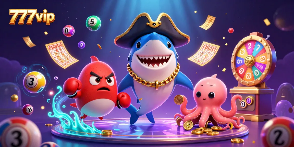 Win big with exciting games at 777vip, featuring colorful lottery elements and engaging characters.