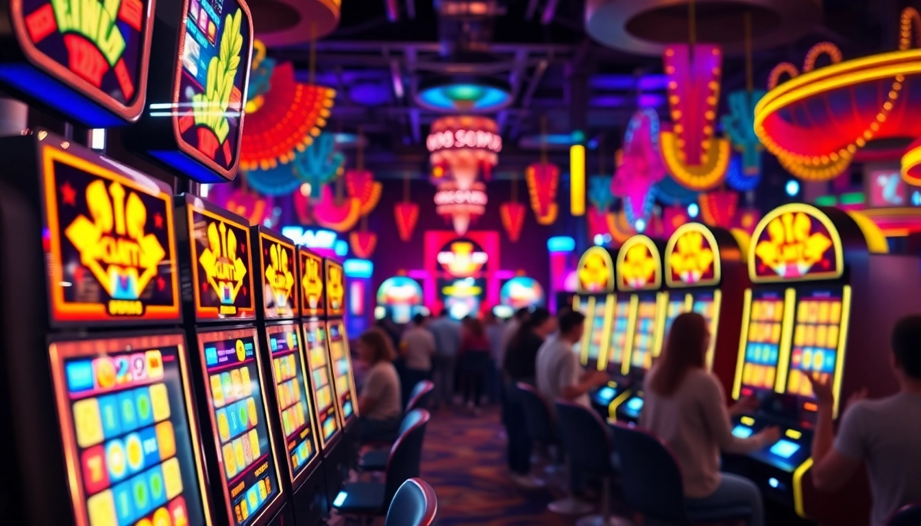 Permainan slot depo 1k dengan suasana kasino yang cerah dan menarik.