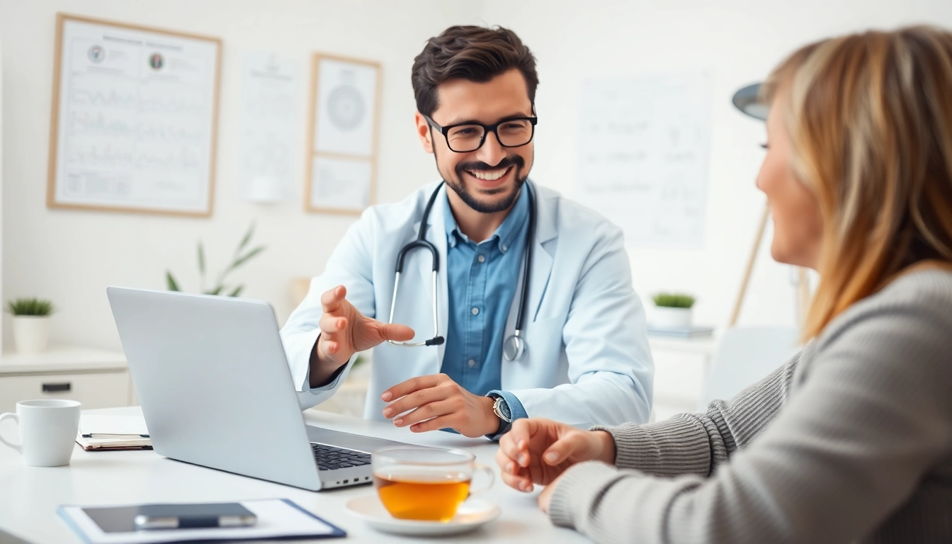 Engage in a same day online doctor visit with a professional doctor in a home office environment.