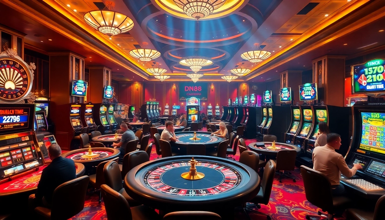 Join the excitement at DN88 with players celebrating big wins at vibrant casino tables.