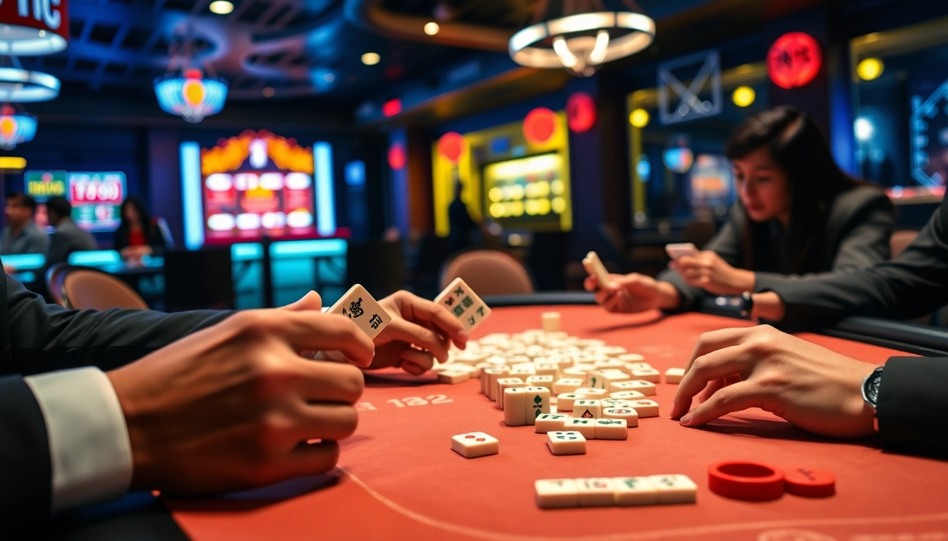 Menampilkan mahjong ways 2 dengan pemain berinteraksi. Tile berwarna-warni menghidupkan suasana permainan.
