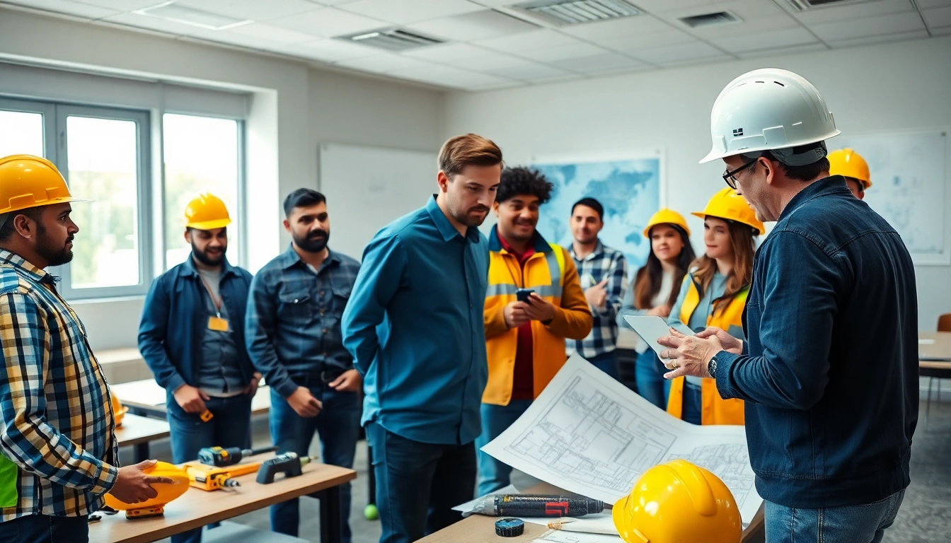 Engaging construction training session with diverse participants focusing on hands-on skills.