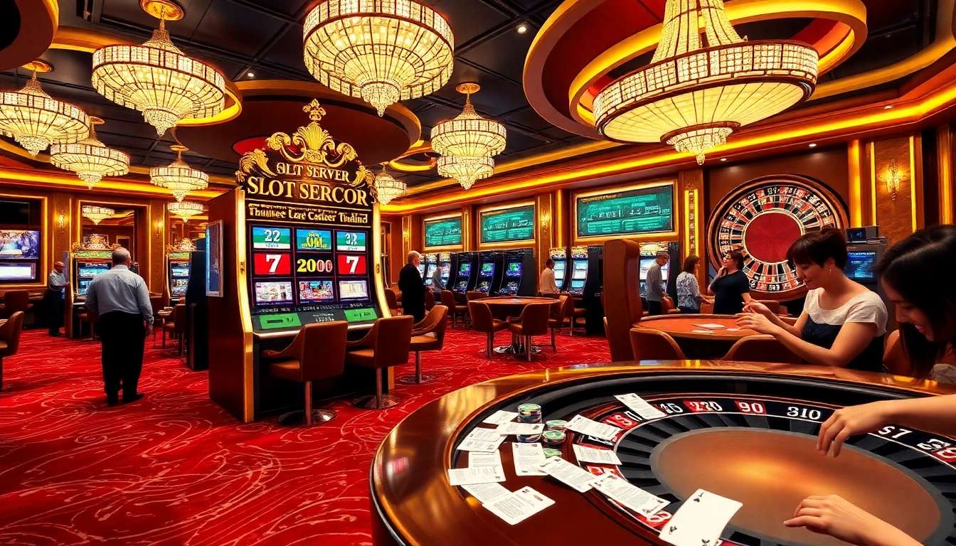 Adegan menarik Slot Server Thailand Super Gacor dengan para pemain merayakan kemenangan di suasana kasino mewah.
