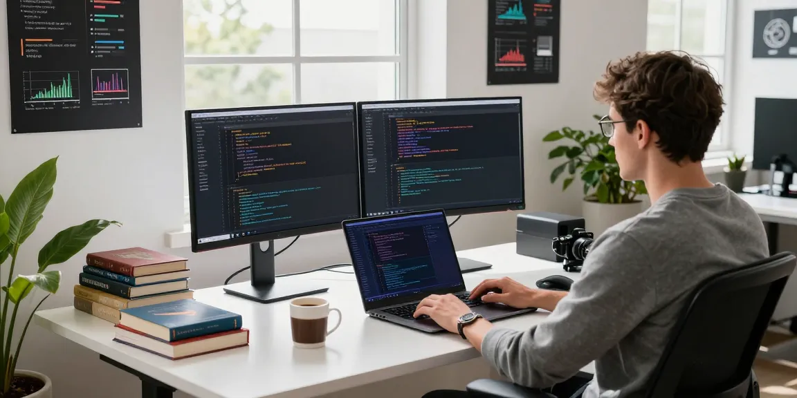 Developer programming the 纸飞机中文版 app in a modern tech workspace.