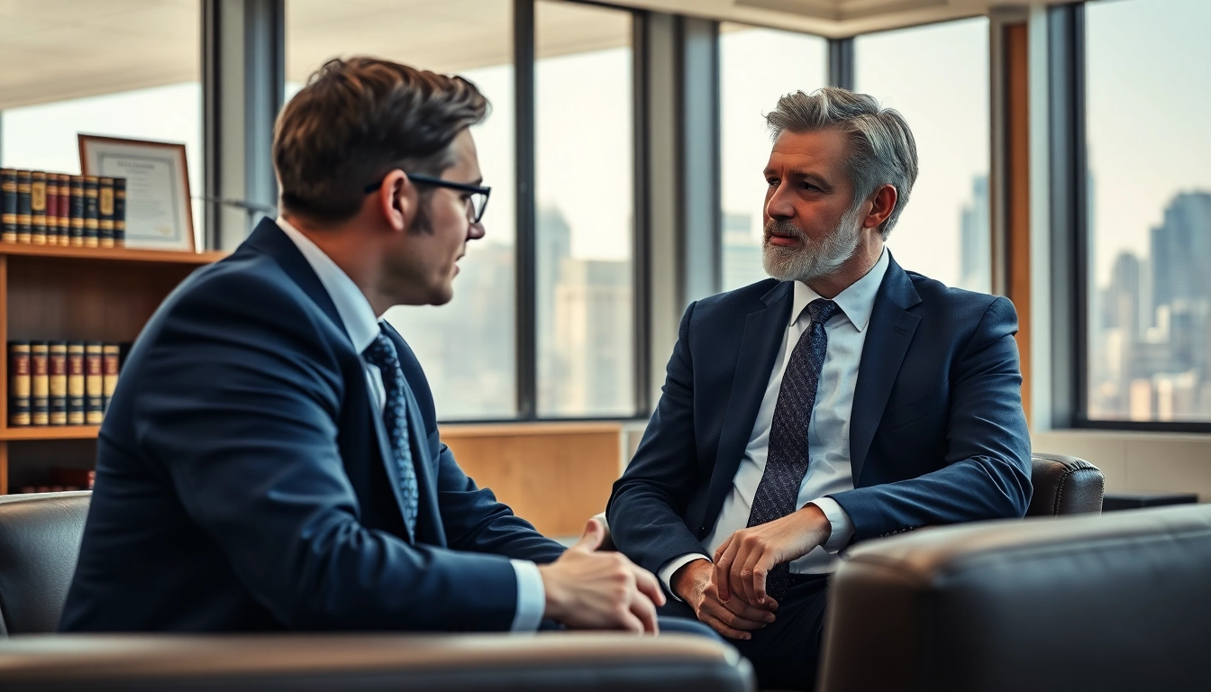 New York City Personal Injury Lawyer advising a client in a professional office environment.