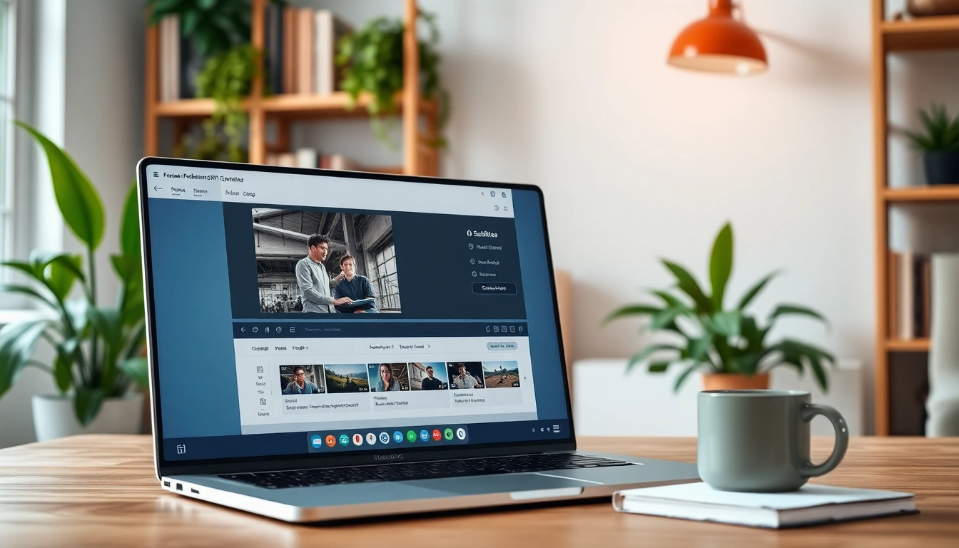 Generate subtitles seamlessly with the SRT Generator tool displayed on a stylish laptop.