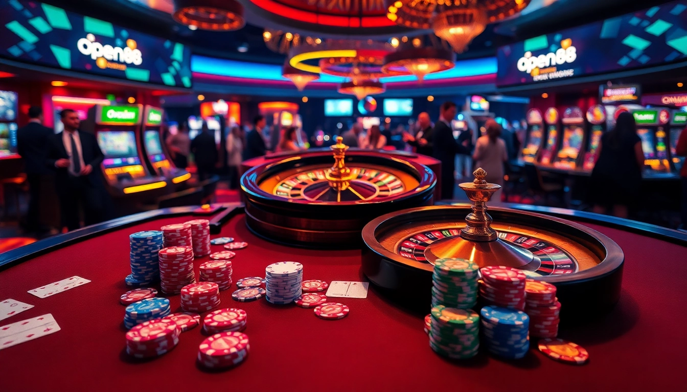 Experience the excitement of open88 with vibrant casino elements and online betting visuals.