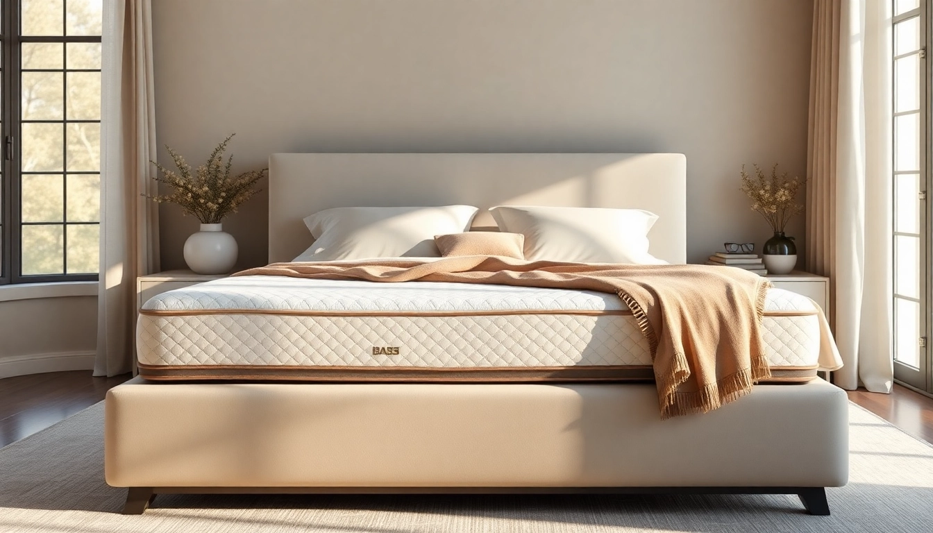 Luxurious stearns and foster base king mattress on a stylish bed frame in a serene bedroom setting.