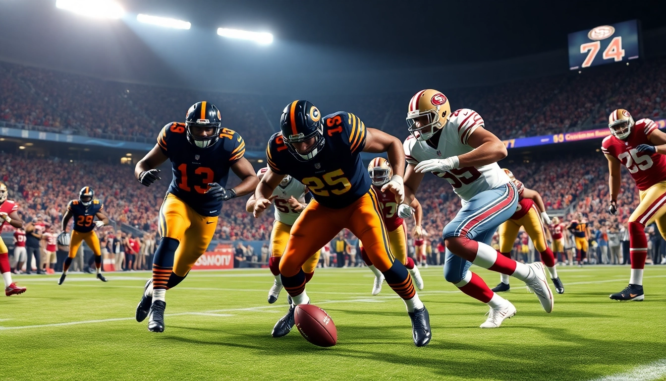 Exciting bears vs 49ers football showdown with intense player action on bright field.