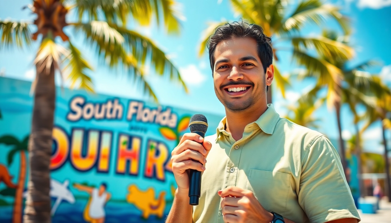 South Florida Reporter engaging with the community in a vibrant outdoor setting.