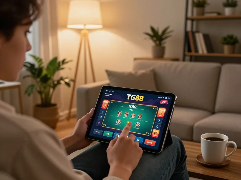 Engaging with the TG88 casino app for a strategic online gaming experience on a cozy evening
