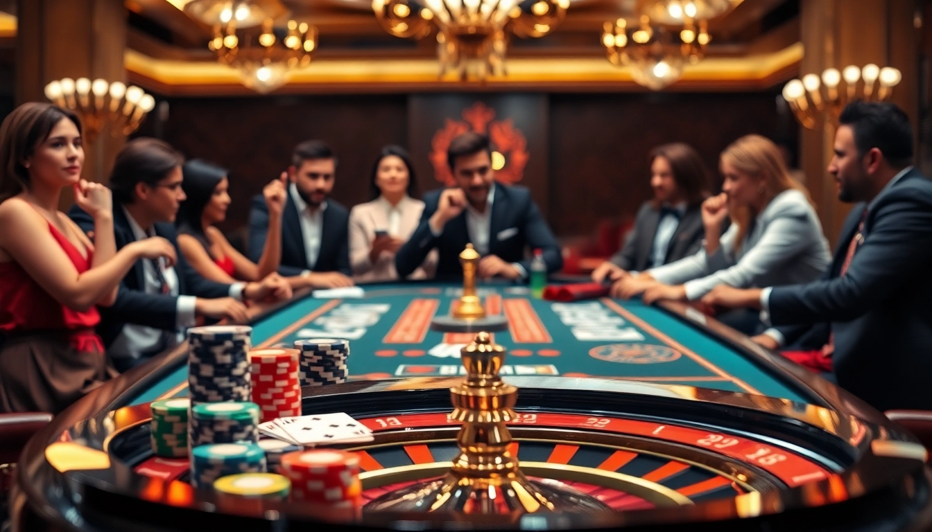Pemain poker yang terlibat di meja judi poker mewah dengan chip dan kartu berwarna-warni.