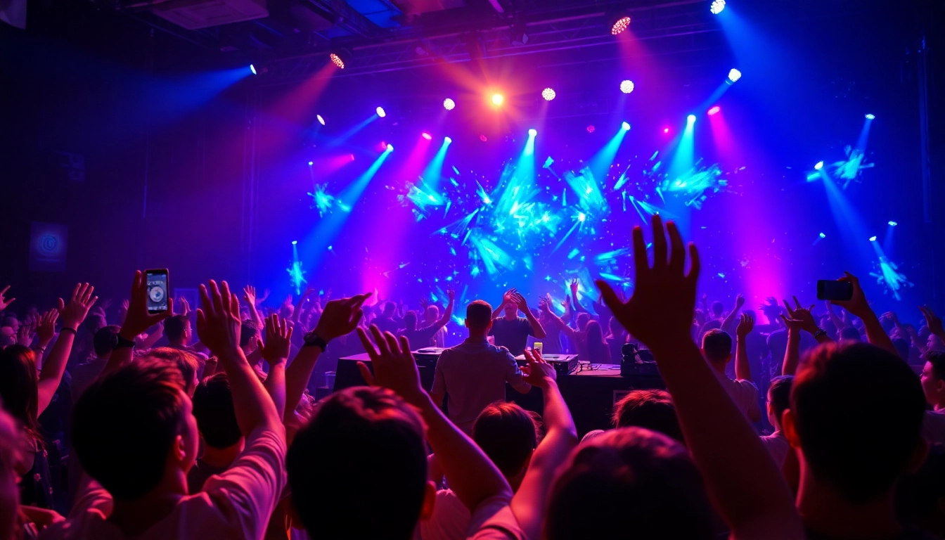 Experience the excitement of kooralive as fans celebrate a vibrant concert atmosphere with colorful lighting.