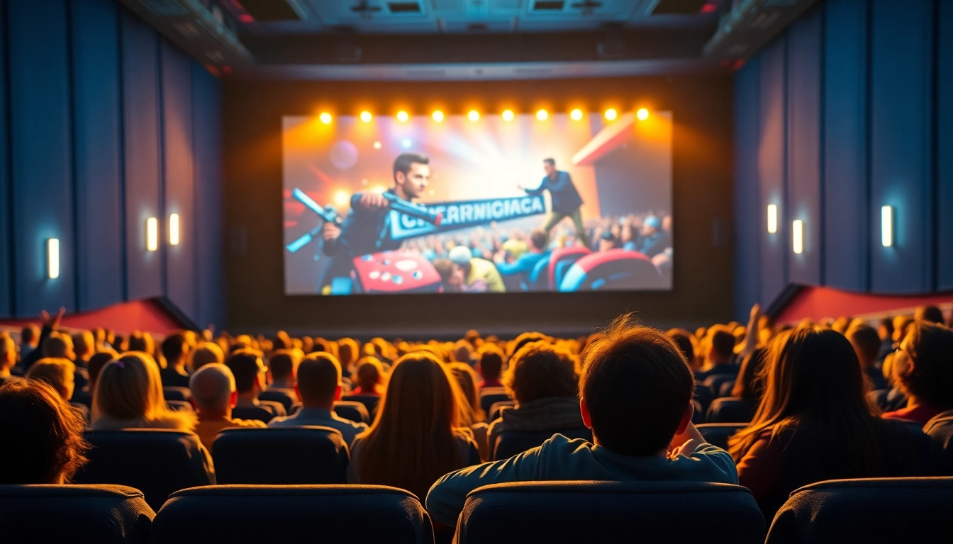 Engage with ดูหนังออนไลน์ in a vibrant cinema experience filled with diverse audiences and movie magic.