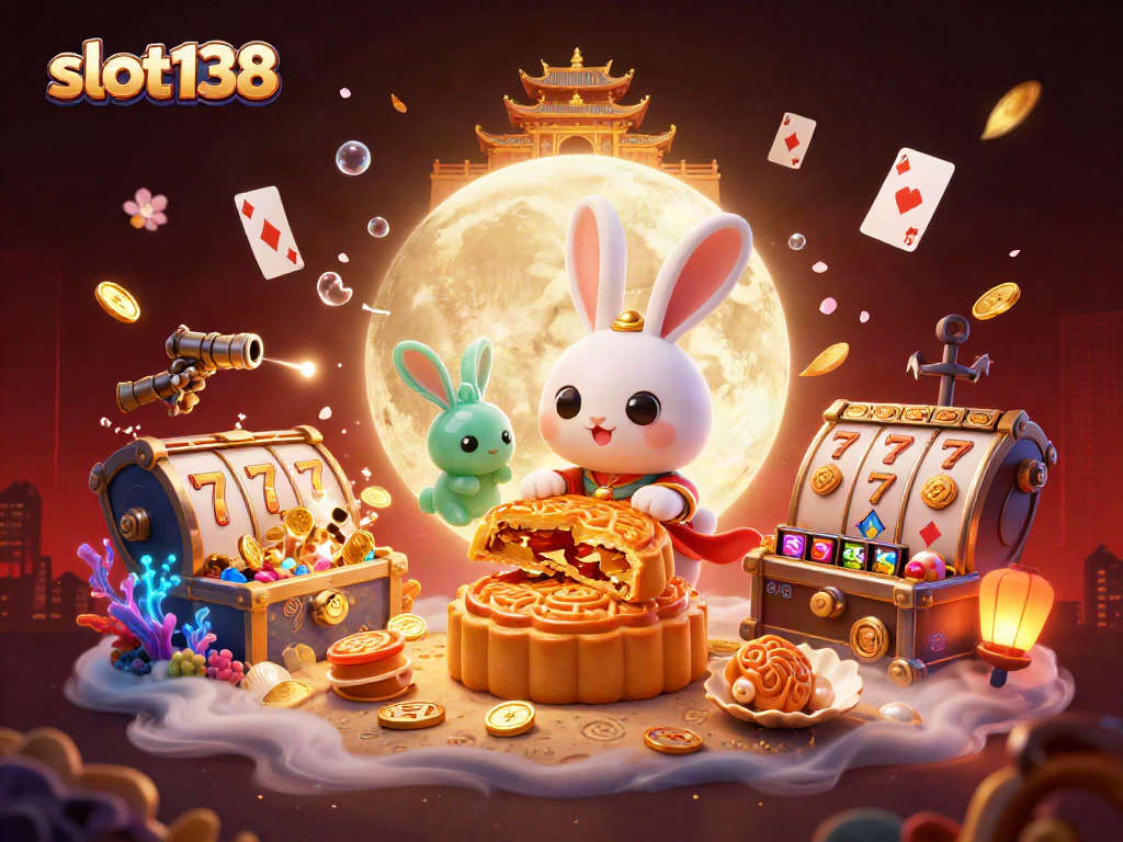 Win big with slot138 in this vibrant 3D illustration filled with casino elements and lucky charms.