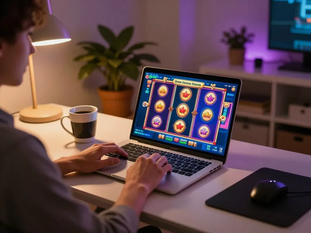 Engaging gaming moment at home, featuring depo 25 bonus 25 slots on screen as player enjoys online gambling.