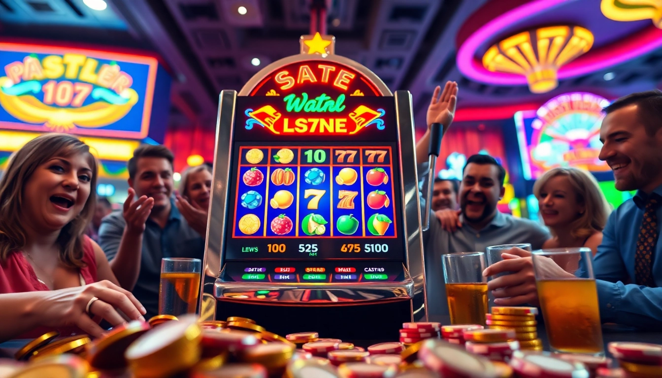Slot77 mesin slot yang berkilauan menarik banyak pemain dengan kegembiraan dan simbol keberuntungan.