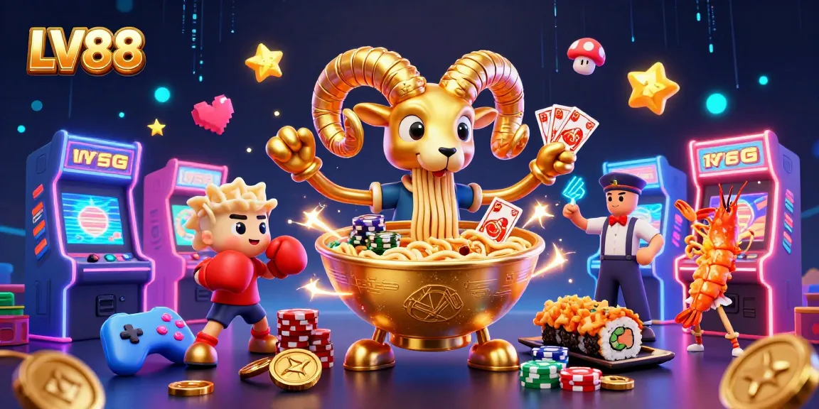 Experience the excitement of LV88 with a vibrant 3D casino scene featuring animated characters and game elements.