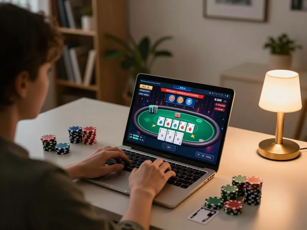Engaging in a thrilling poker game on rikvip's online platform, showcasing vibrant gameplay.