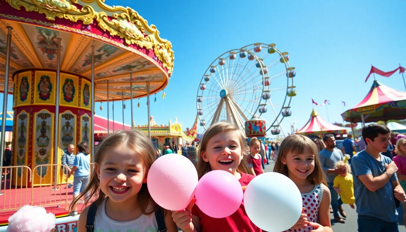 Exciting funfair rides hire newcastle showing families enjoying colorful attractions.