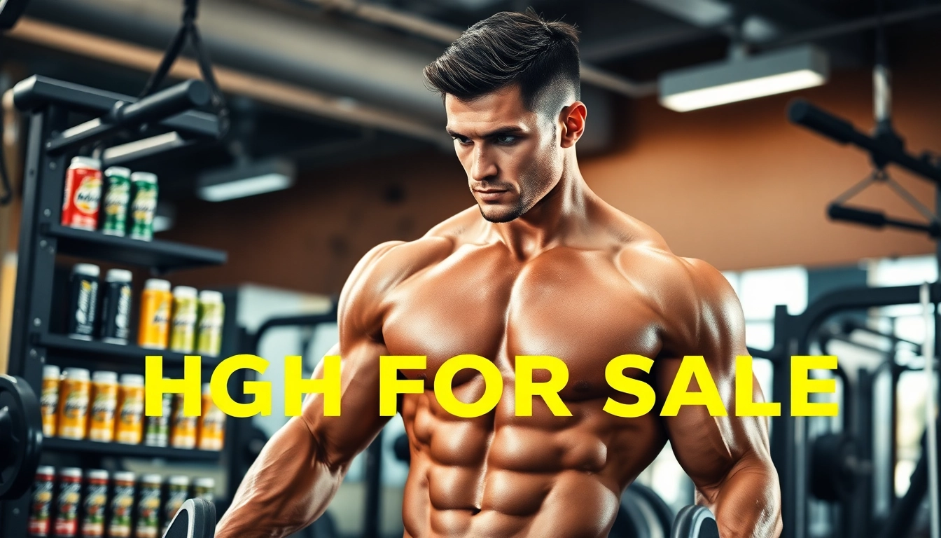 Showcase of HGH FOR SALE with professional athlete demonstrating strength and fitness.