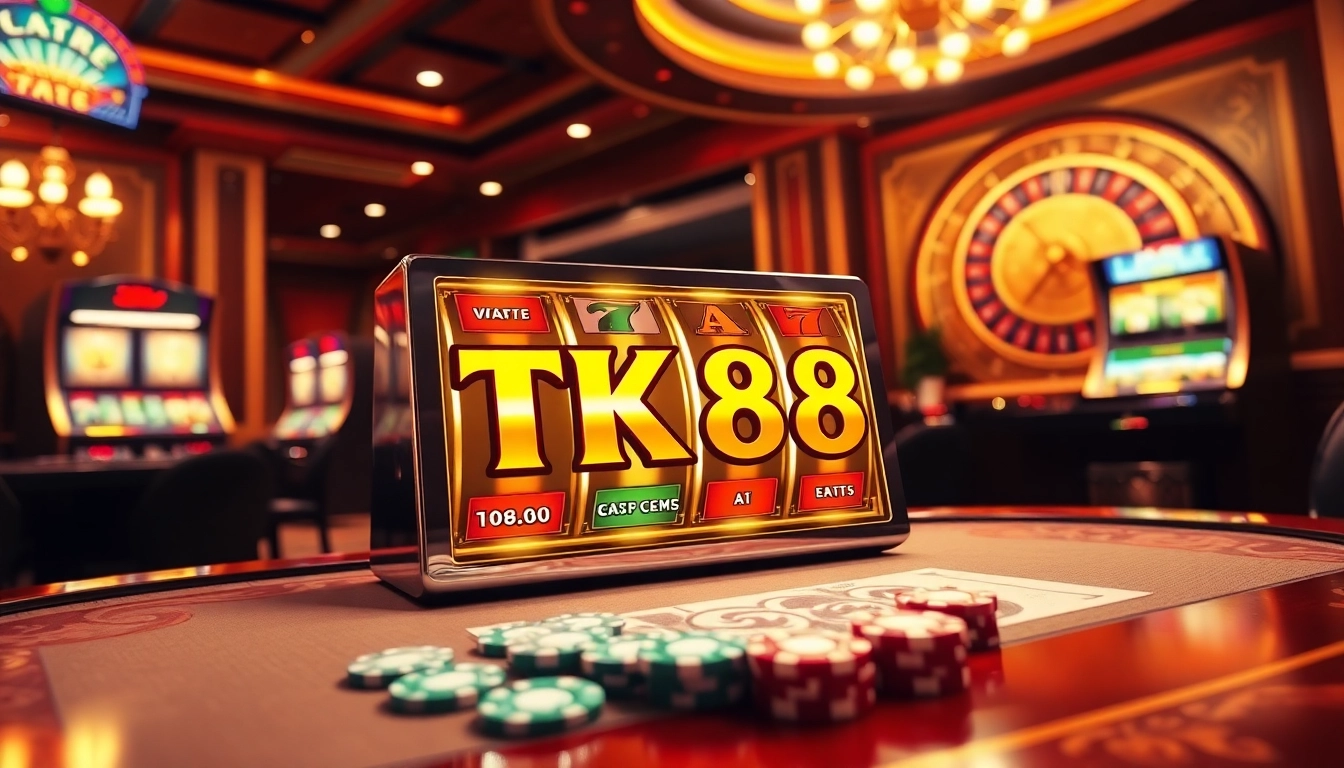 Players enjoying the excitement of TK88 slot at a vibrant casino.