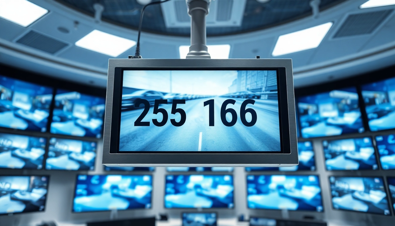 Capture of a license plate recognition camera displaying vehicle details in a modern control room.