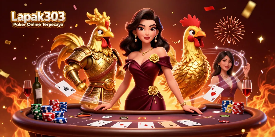 Experience Lapak303 Poker Online Terpercaya with a glamorous scene of poker excitement and vibrant energy.