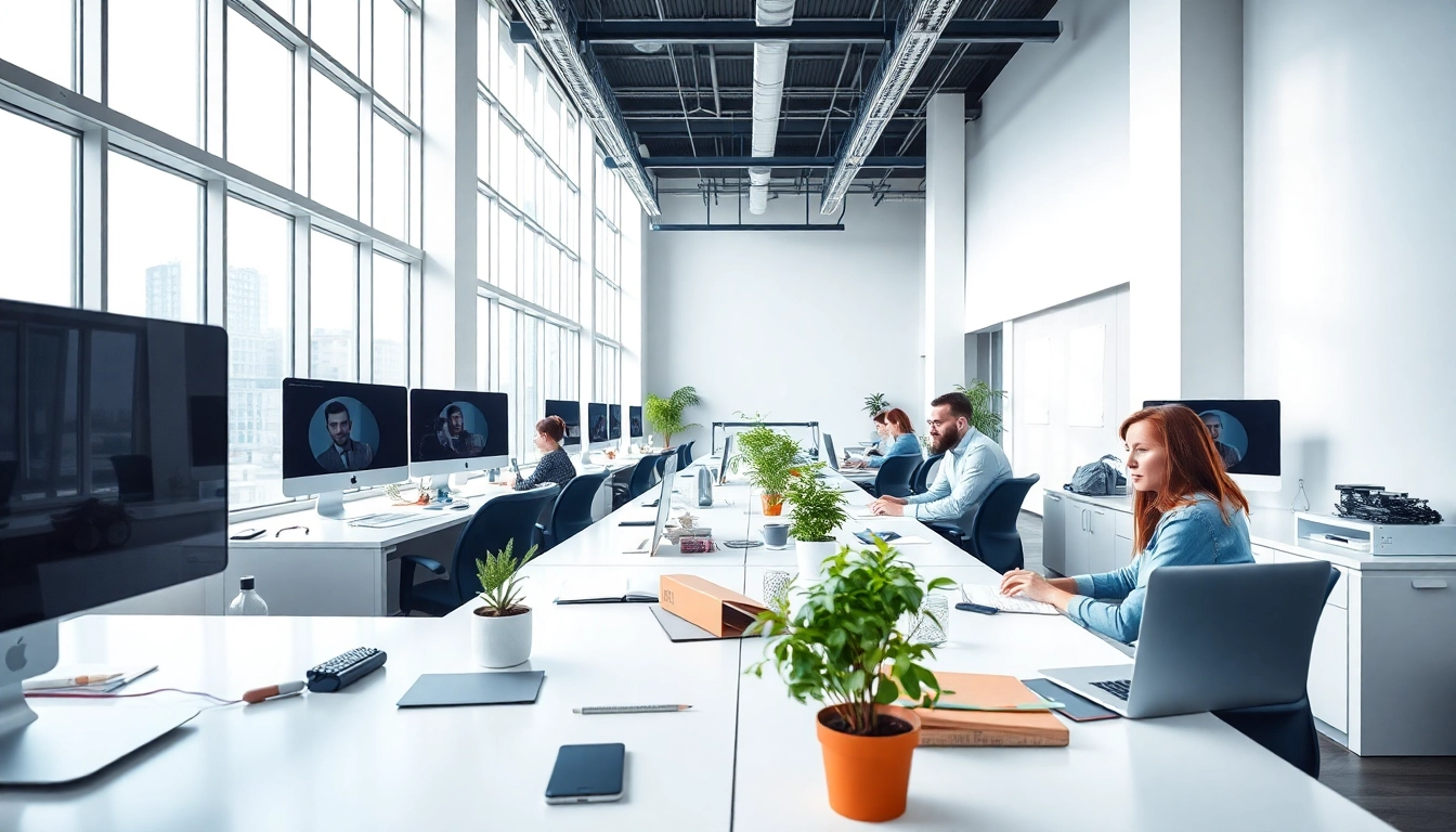 Webdesign Agentur, die kreativ in einem modernen Büro zusammenarbeitet.
