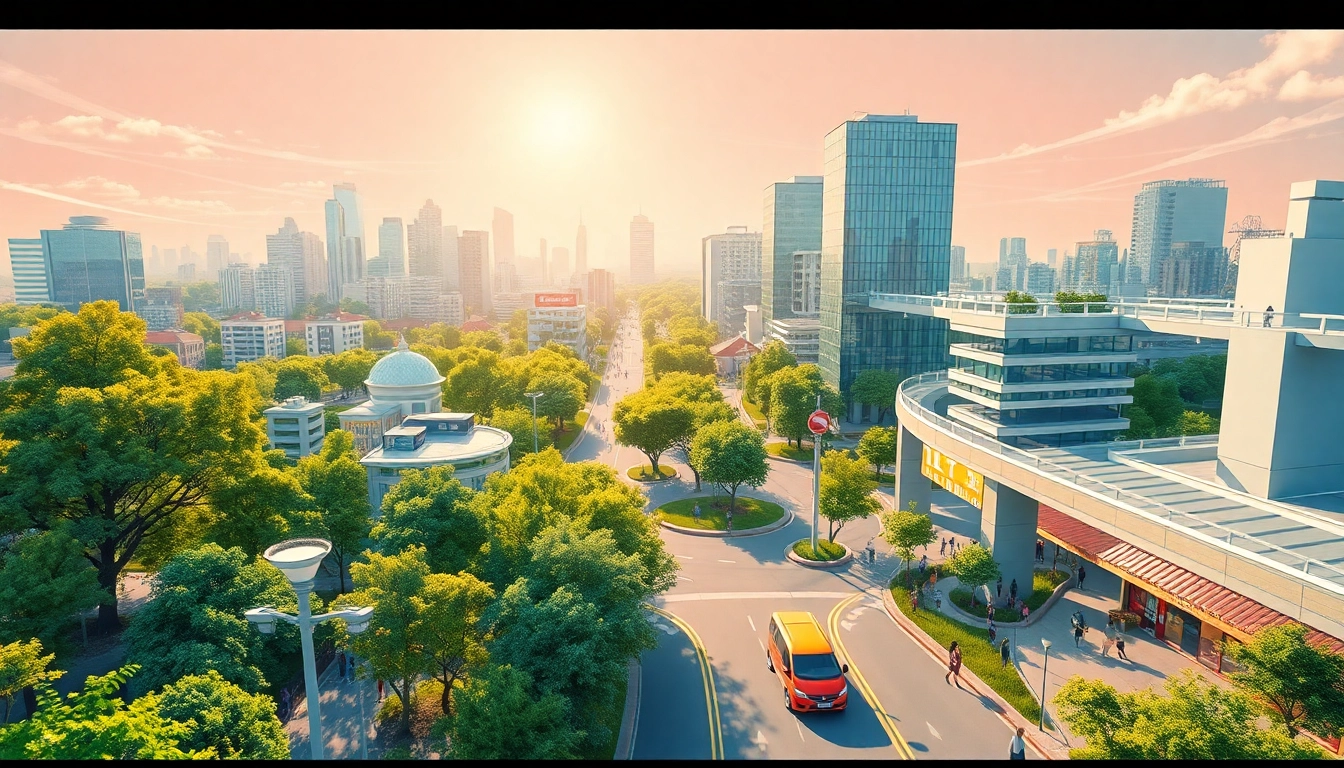 Showcasing a vibrant smart city project 2030 agenda with sustainable architecture and smart technologies.