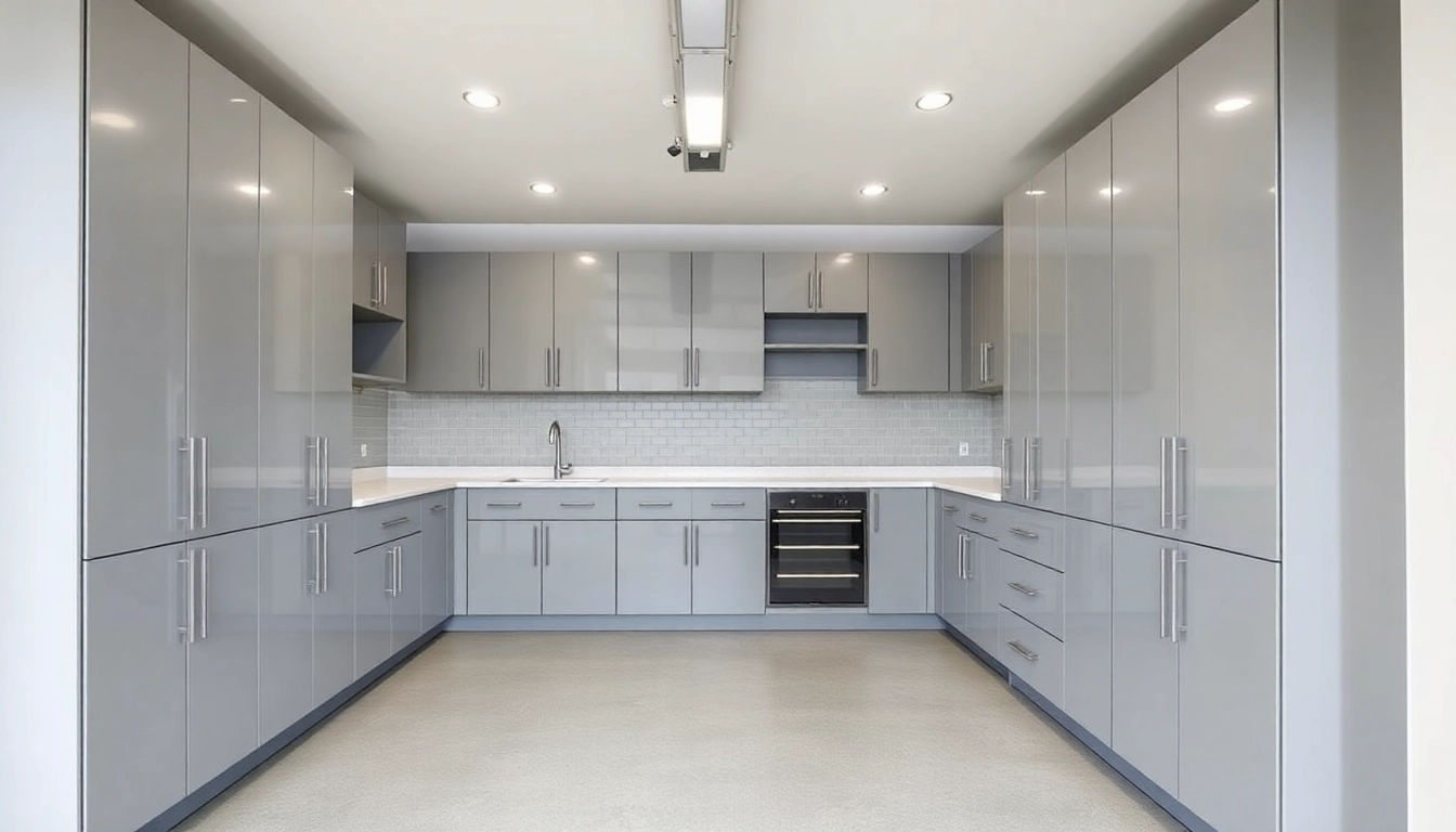 Garage cabinets providing organized storage solutions in a modern garage setting.
