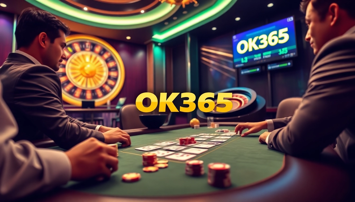 Exciting poker action at OK365 casino with vibrant elements and professional gameplay.