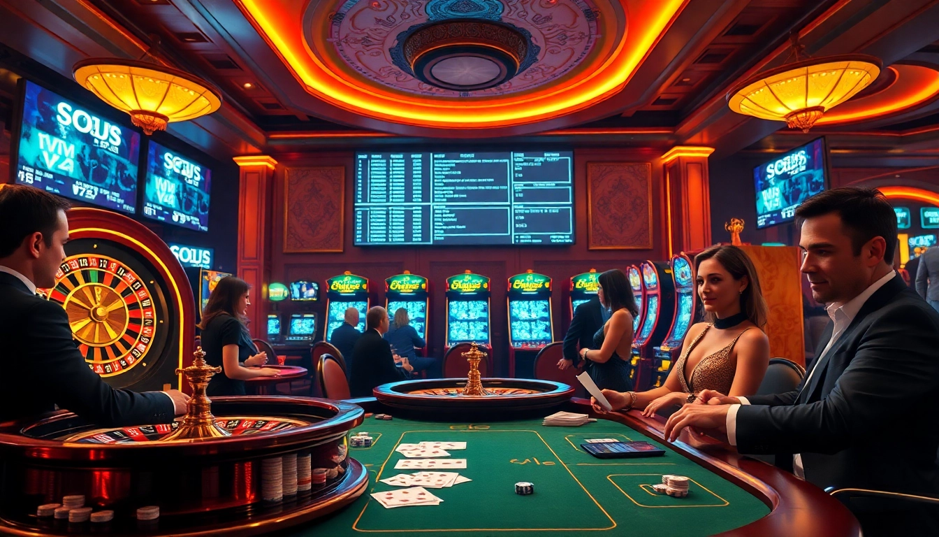 Engaging gamblers analyzing results at the hidden wiki onion site within a luxurious casino.
