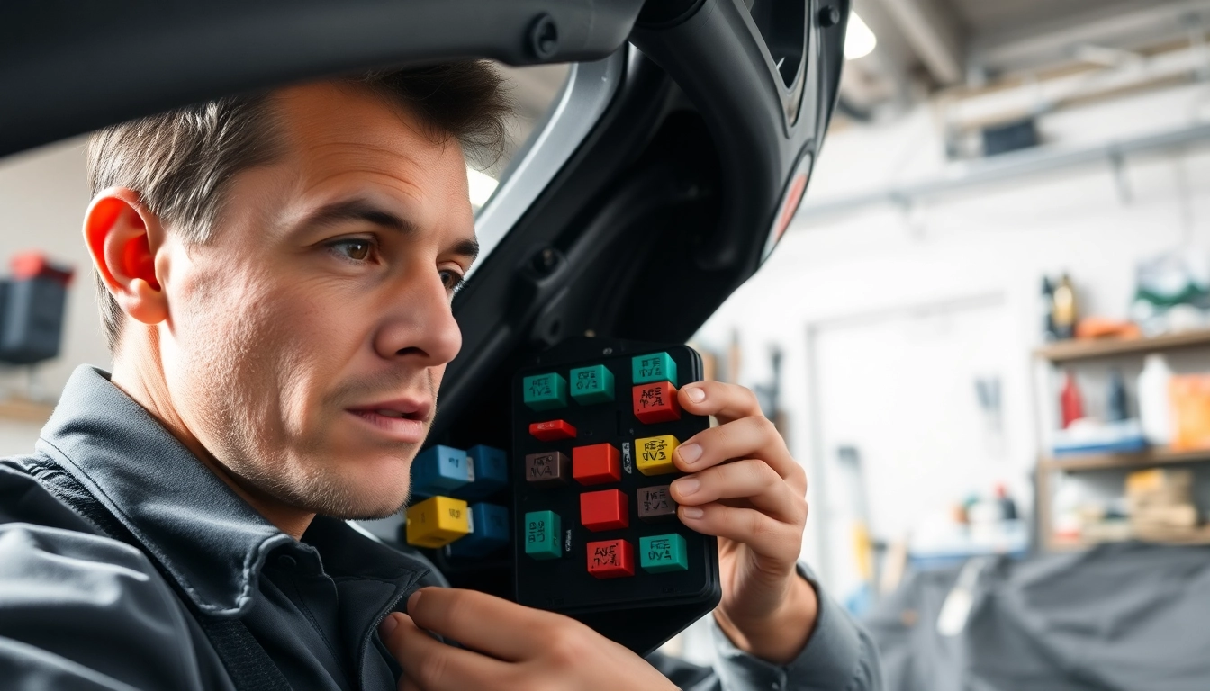Inspecting car fuses at https://bezpieczniki24.pl with a focus on vibrant fuse box details.
