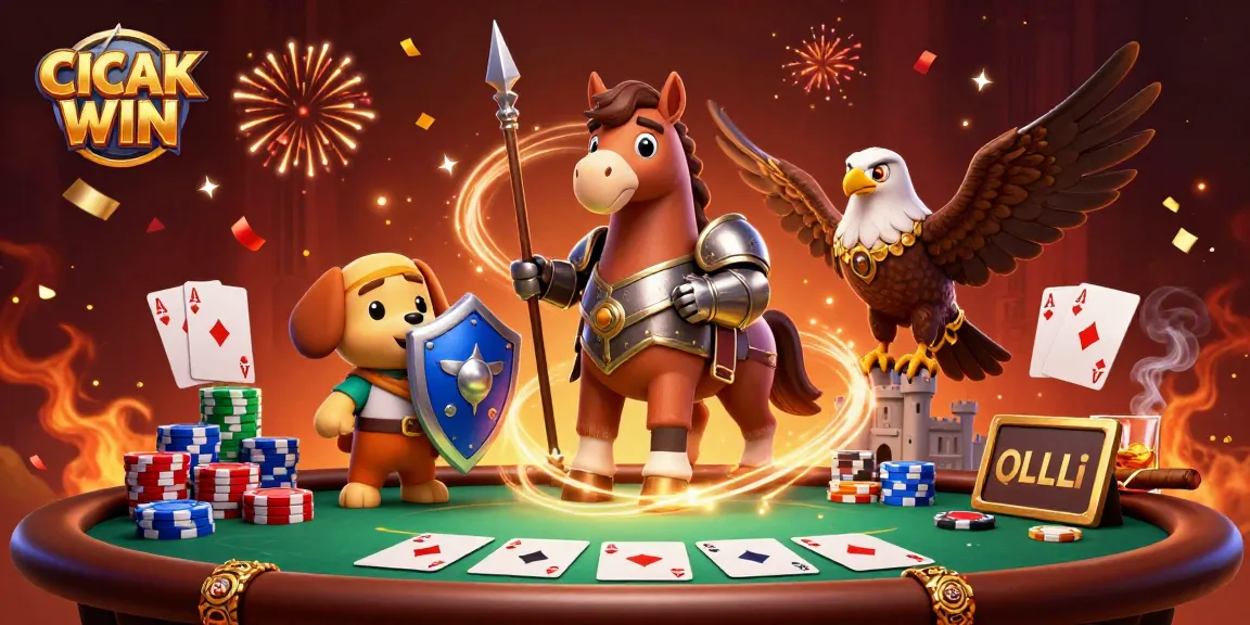 CICAK WIN showcases a vibrant 3D scene of a knight and squire at a poker table, capturing the thrill of gambling.