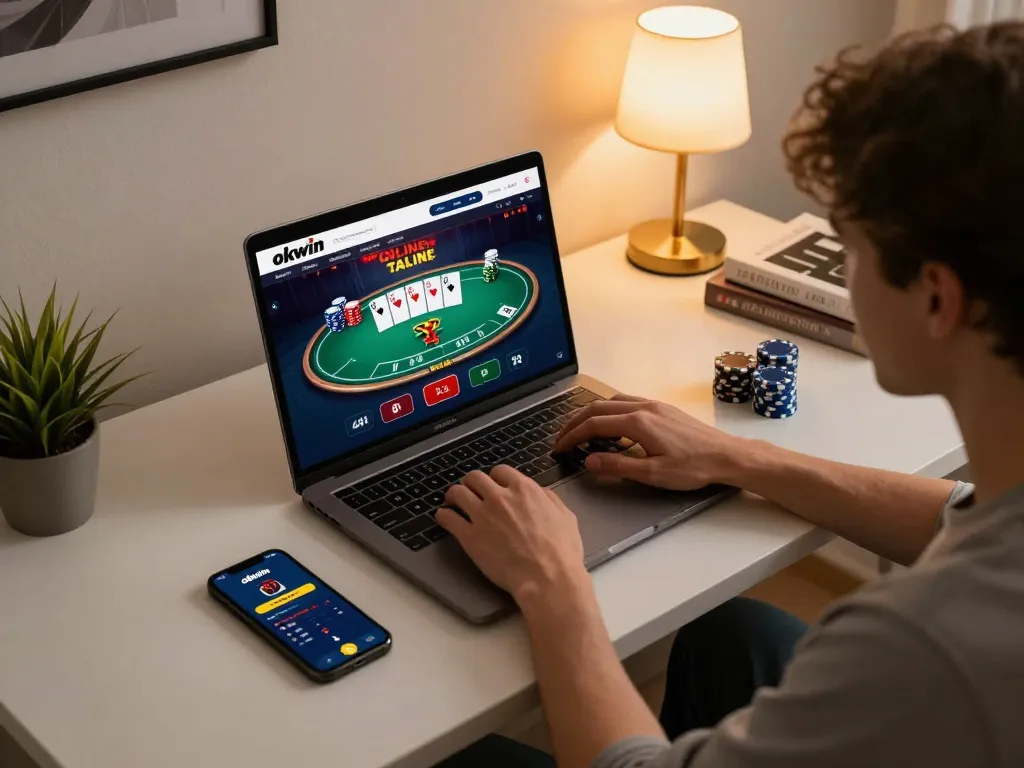Engaging gameplay on okwin platform with poker setup at home.
