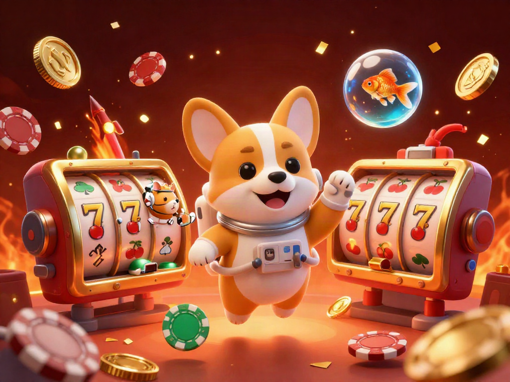 Engage in thrilling เว็บสล็อต action amidst a floating casino scene with vibrant details.