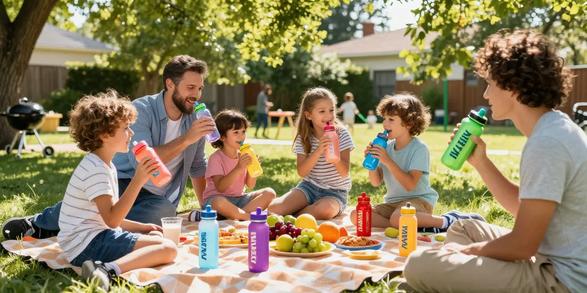 Family enjoying a picnic with WAVEX water bottles with flavor pods for refreshing hydration.
