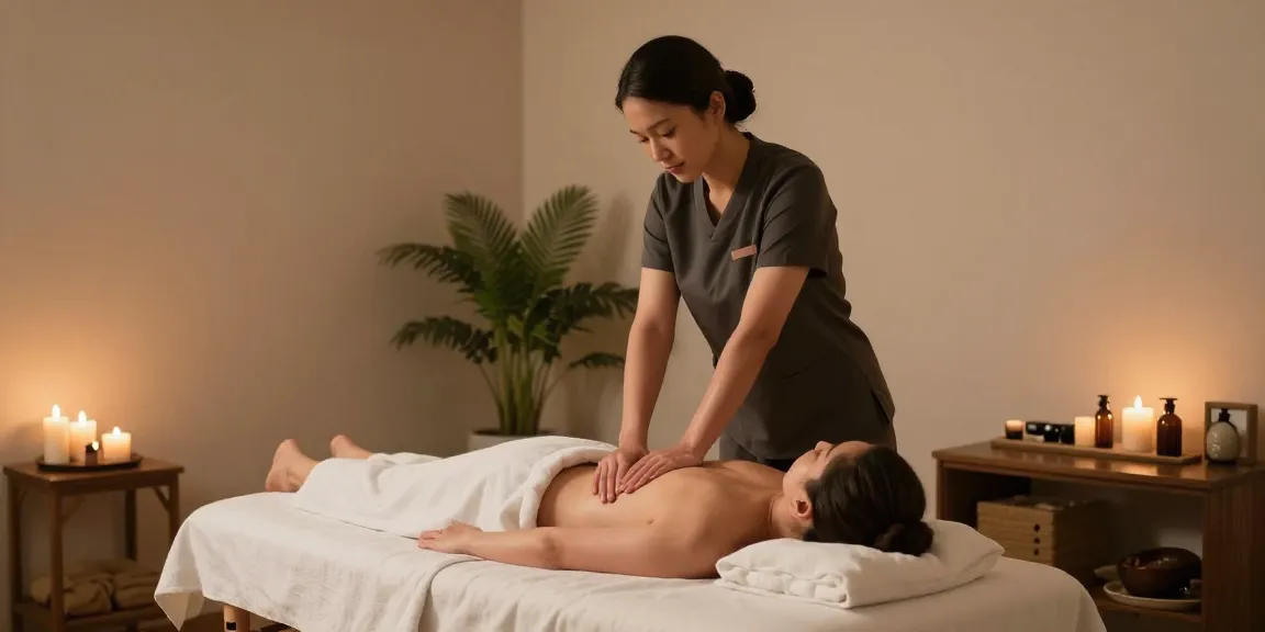 마사지 테라피 룸에서 편안한 스웨디시 마사지 받고 있는 모습