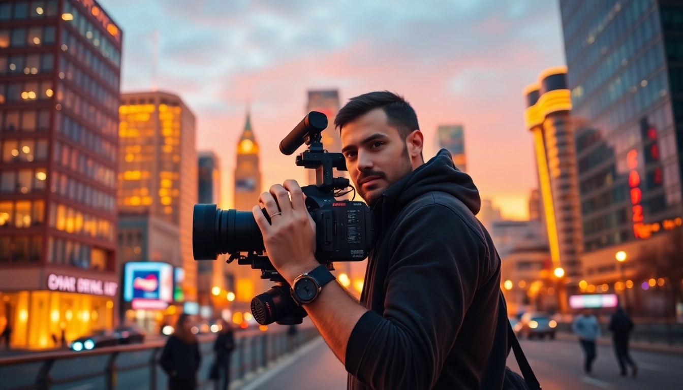Edmonton videographer capturing vibrant city scenes during sunset.