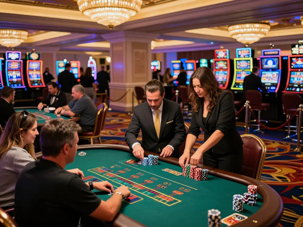F168 blackjack tables packed with players eagerly placing bets in a vibrant Vegas casino