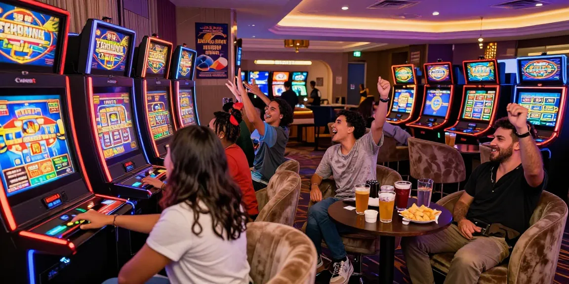Exciting group enjoying apk slot games at a vibrant casino.