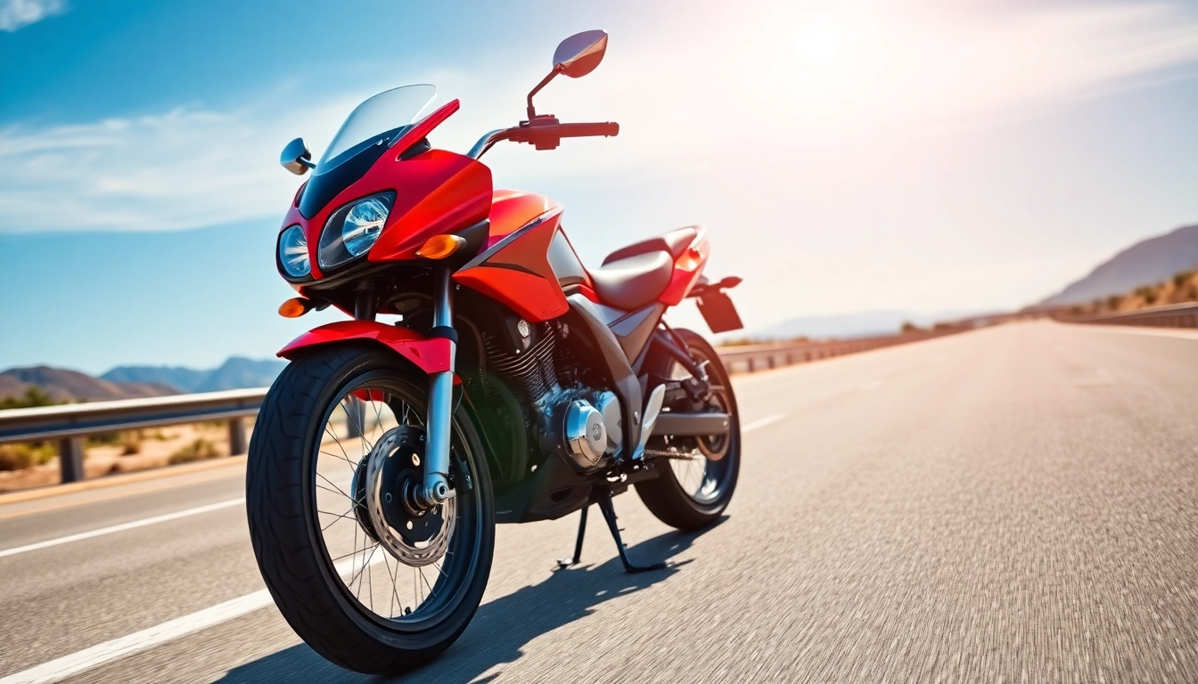 Showcase budget DOT approved motorcycles for sale on a sunny highway with vibrant details.