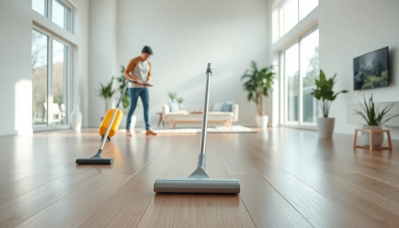 Engaging cleaning service team working in a bright, organized space, showcasing professionalism and attention to detail.